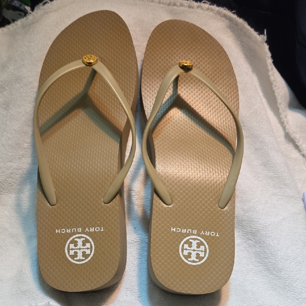 Tory Burch Tan Sandals with Logo Medallion